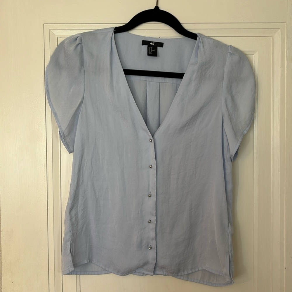 H&M Soft Light Blue Blouse with Cap Sleeves